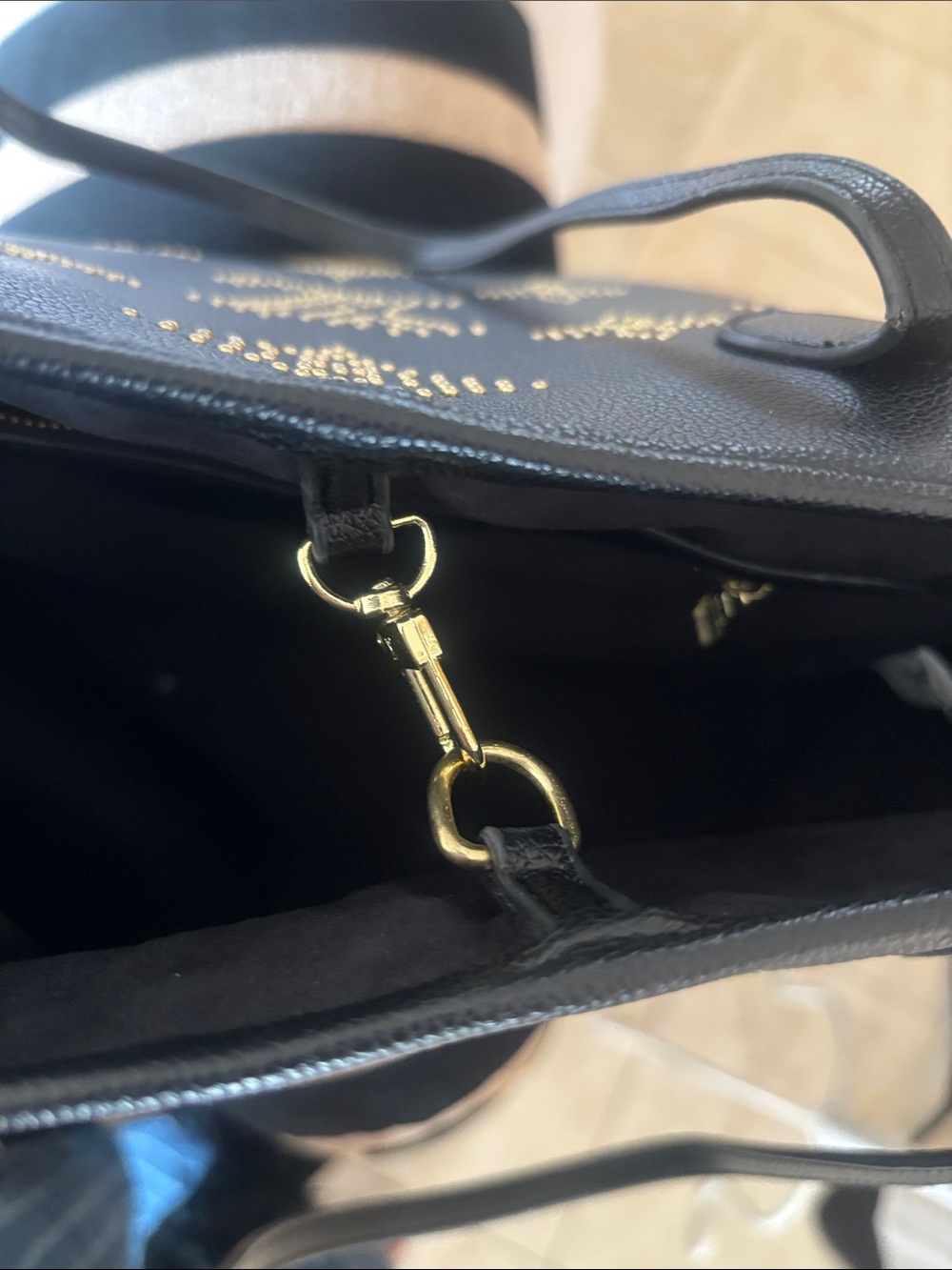 Black Perforated  fashion Monogram Studded Tote - Picture 11 of 11